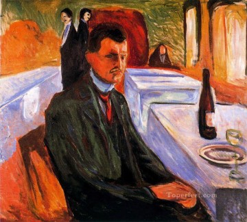 抽象的かつ装飾的 Painting - ワインボトルを持つ自画像 1906 年 エドヴァルド ムンク 表現主義